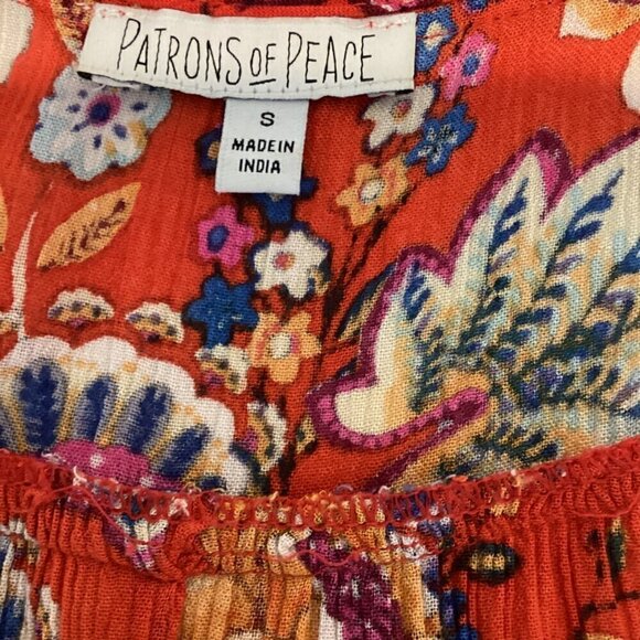 Patrons of Peace BOHO Sleeveless Ruffle Hem Peplum Mixed Floral Top S Red #35M - Picture 7 of 9